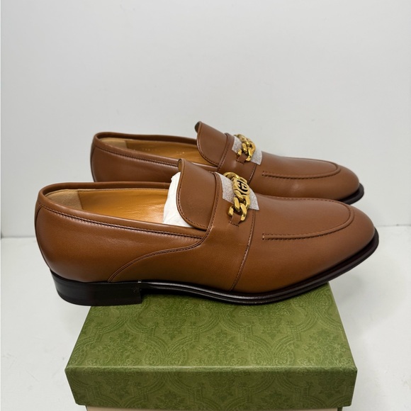 Gucci Interlocking G Chain Loafer Brown Size 10 Brand New - Picture 7 of 11